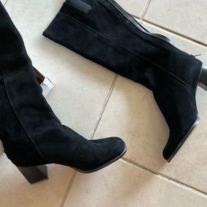 Nine West suede black boots 6 1/2 M NWT wooden heel zipper in back in box